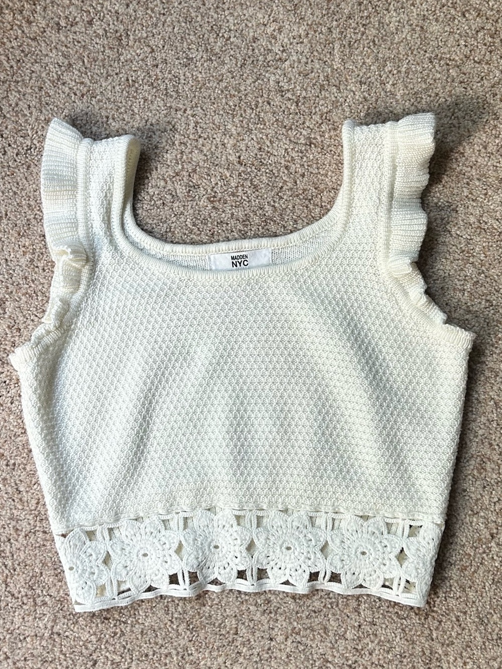 Madden NYC Cream Crochet-Hem Knit Crop Tank